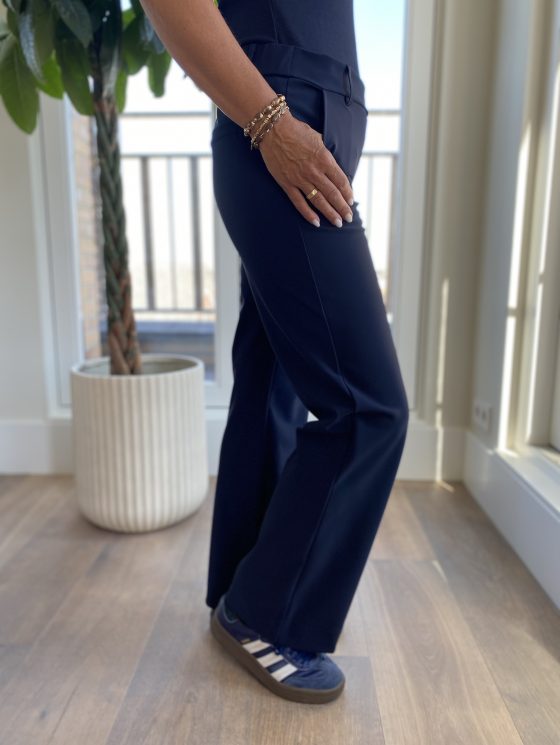 Mi Piace Bonded Travelstof Wijde Broek dark blue denim 202624 - Afbeelding 3
