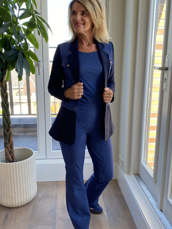 Mi Piace Bonded Travelstof Denim Lange Blazer 202706 denim dark blue - Afbeelding 2
