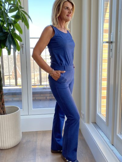 Mi Piace Bonded Travelstof Flare Broek 202633 dark blue denim