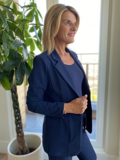 Mi Piace Bonded Travelstof Lange Blazer 202634 donkerblauw