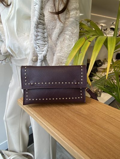 Portemonnee Tas Leer bordeaux/Goud Studs T282