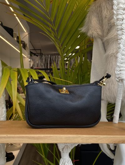 Tas Leer Zwart Gouden Gesp T251