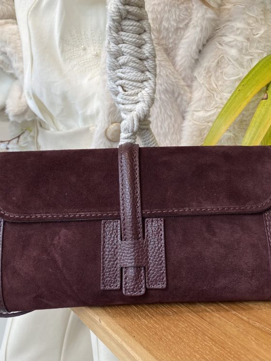 Tas Suede/Leer H-Sluiting Bordeaux T281