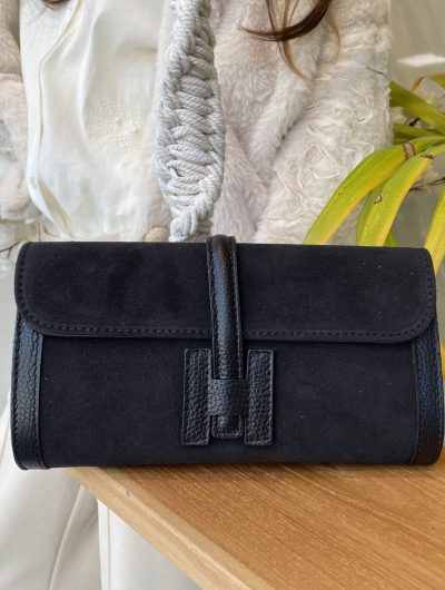 Tas Suede/Leer H-Sluiting zwart T281