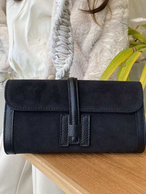 Tas Suede/Leer H-Sluiting zwart T281