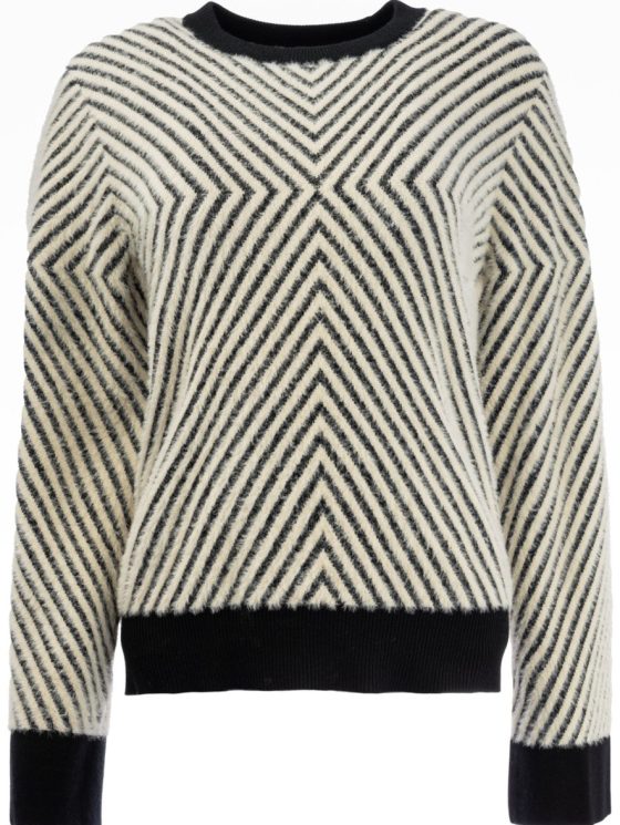NED Erith LS-RMJ Furry Print Knit Trui shortbread black