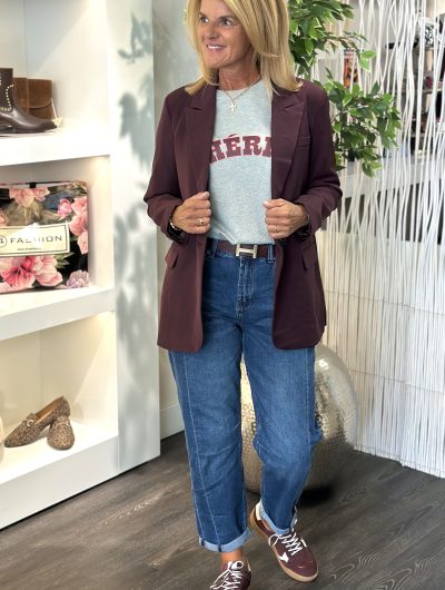 Fashion Boyfriend Blazer 0423 Burgundy