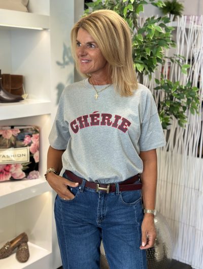 Freequent Carol Tee med. grey melange w. port royale