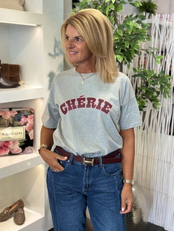 Freequent Carol Tee med. grey melange w. port royale
