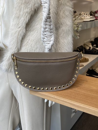 Debby Tas Leer Studs Dark Taupe/Goud T288