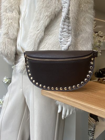Debby Tas Leer Studs Dark Brown/Goud T288