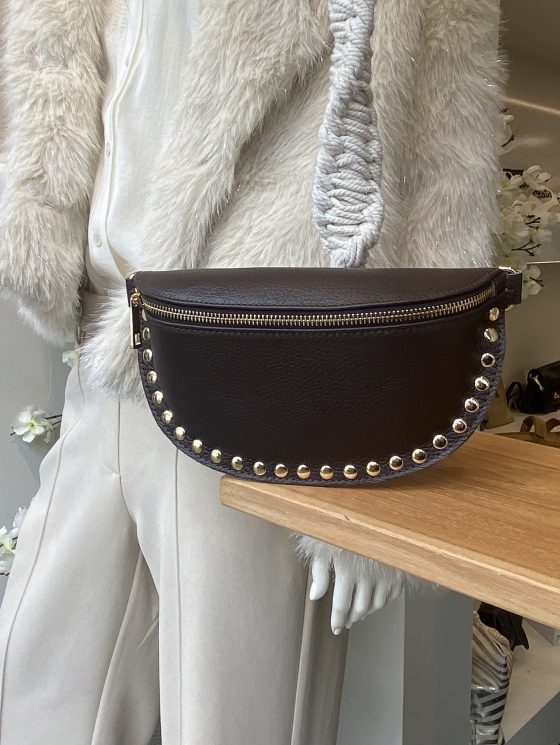 Debby Tas Leer Studs Dark Brown/Goud T288