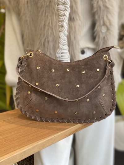 Casey Tas Studs Suede Taupe/Goud T304