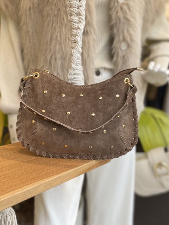 Casey Tas Studs Suede Taupe/Goud T304 - Afbeelding 2