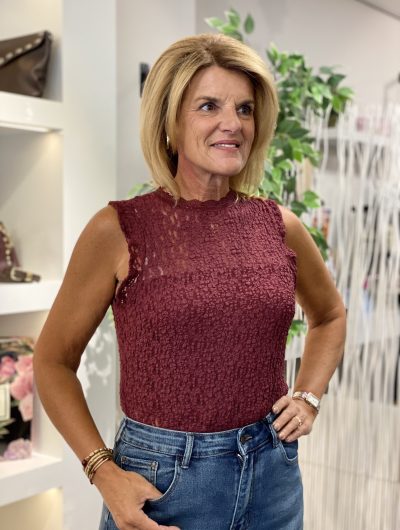 Mi Piace Mouwloze Kanten Top 202693 burgundy