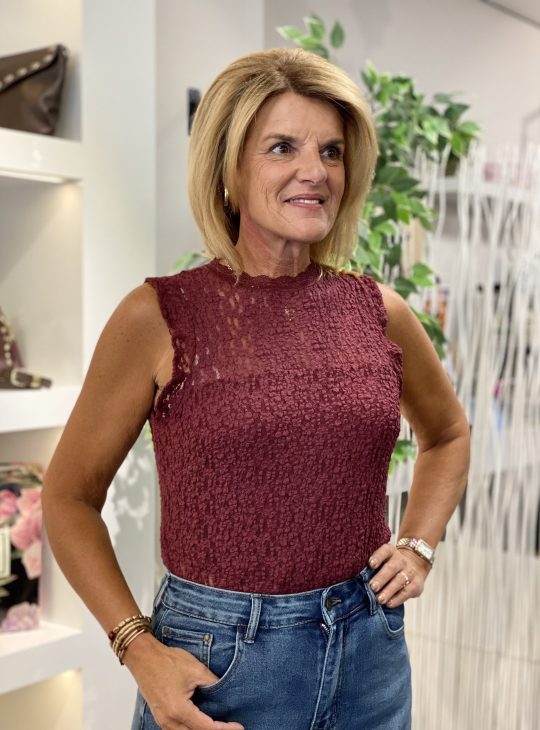 Mi Piace Mouwloze Kanten Top 202693 burgundy