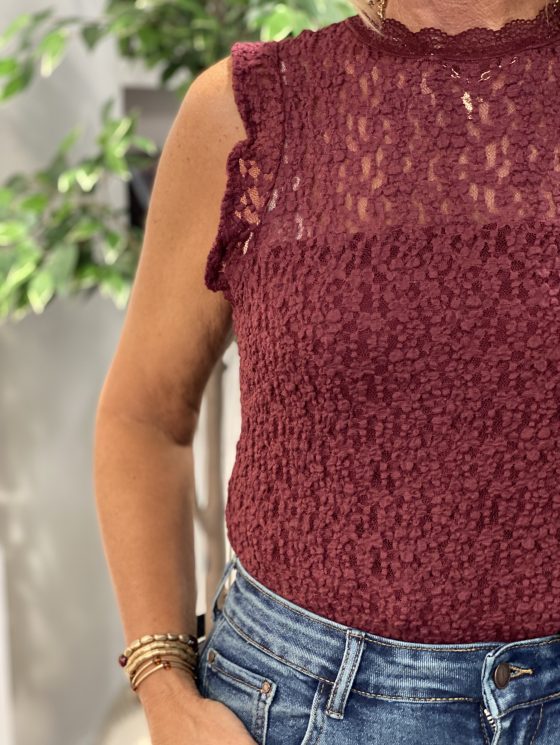 Mi Piace Mouwloze Kanten Top 202693 burgundy - Afbeelding 3