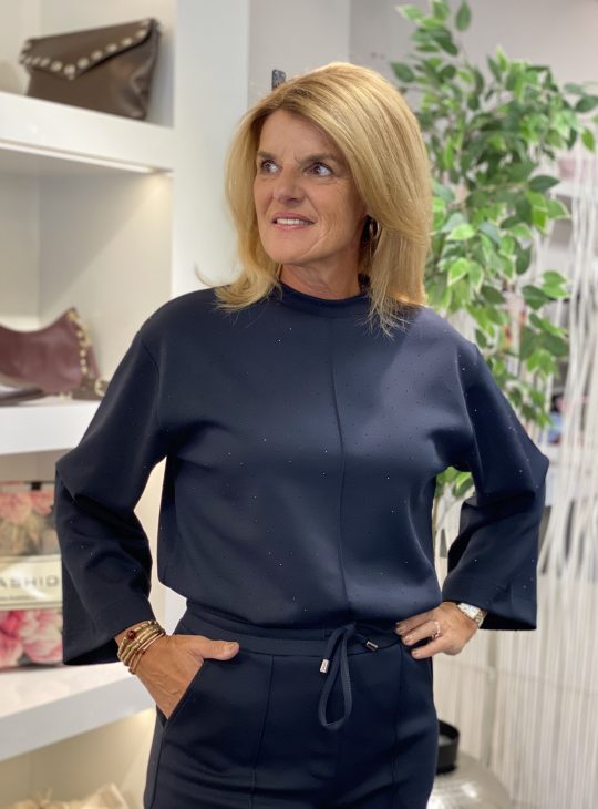 Mi Piace Sweat Top Rhine Stones 20200100 donkerblauw