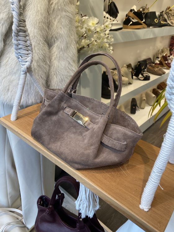 Leonie Handtas Suede Taupe/Goud T311