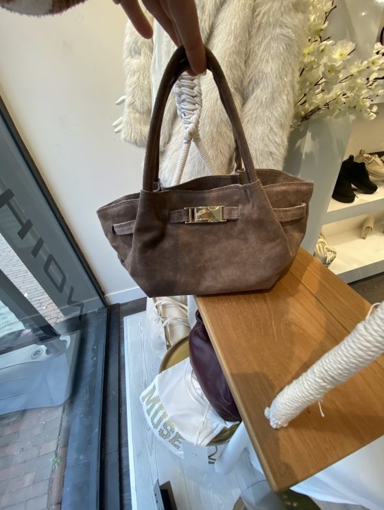 Leonie Handtas Suede Taupe/Goud T311 - Afbeelding 2