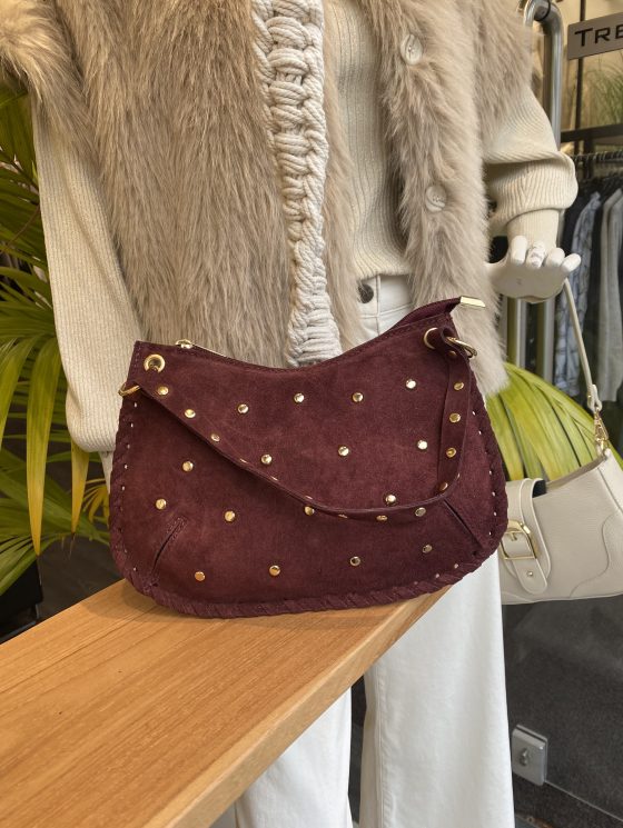 Casey Tas Studs Suede Burgundy/Goud T304 - Afbeelding 2