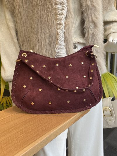 Casey Tas Studs Suede Burgundy/Goud T304