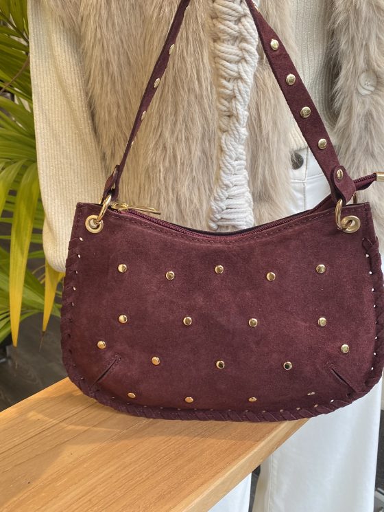Casey Tas Studs Suede Burgundy/Goud T304 - Afbeelding 3