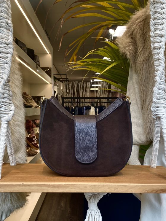 Schoudertas Suede Leer Donkerbruin T320