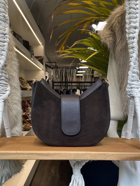 Schoudertas Suede Leer Donkerbruin T320 - Afbeelding 2