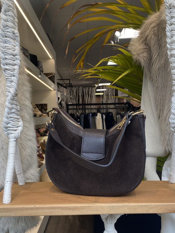 Schoudertas Suede Leer Donkerbruin T320 - Afbeelding 3
