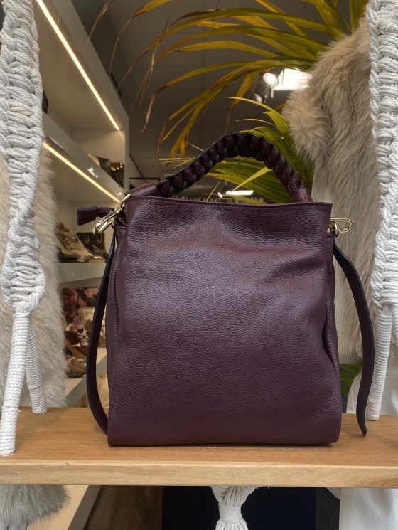 Schoudertas Leer Vlecht Burgundy T322