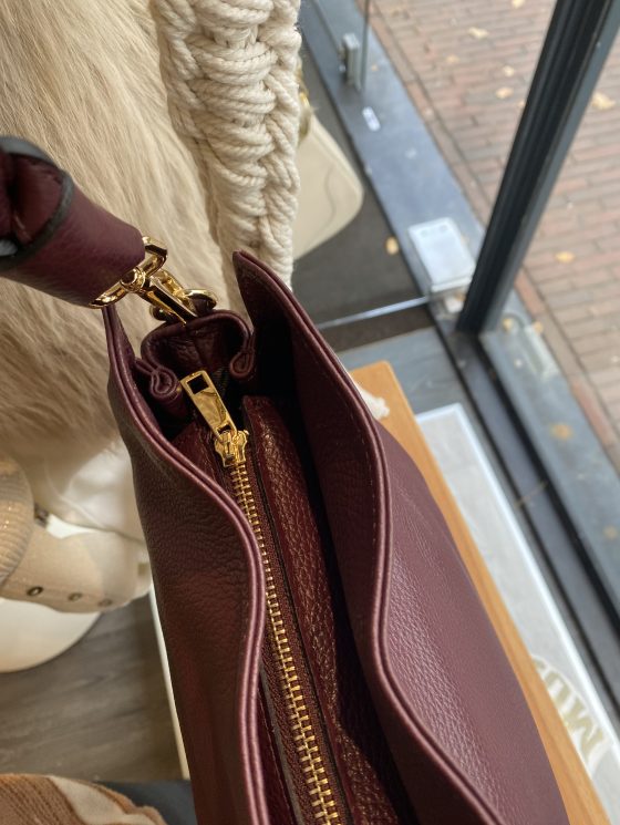 Schoudertas Leer Vlecht Burgundy T322 - Afbeelding 3