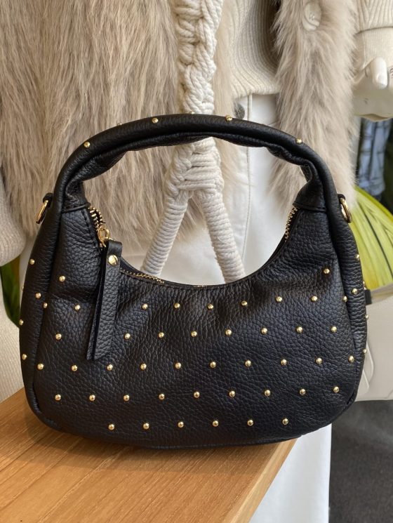 Handtas Lala Leer Studs Zwart/Goud T317