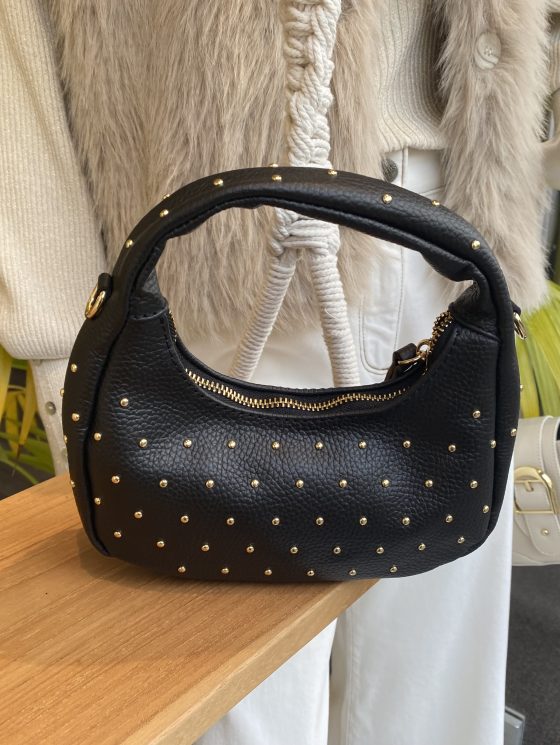 Handtas Lala Leer Studs Zwart/Goud T317 - Afbeelding 3