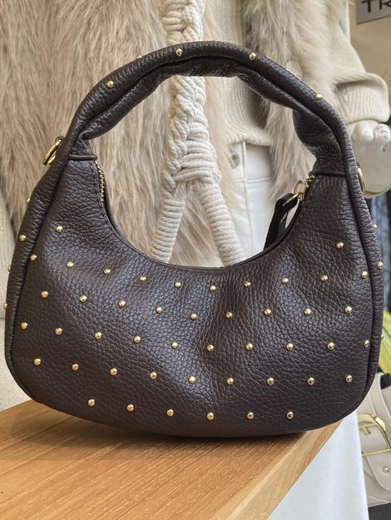 Handtas Lala Leer Studs Donkerbruin/Goud T317