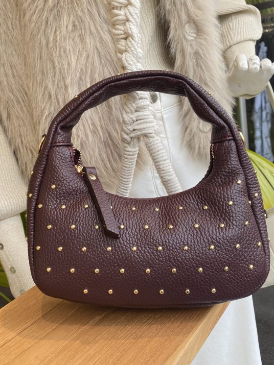 Handtas Lala Leer Studs Burgundy/Goud T317