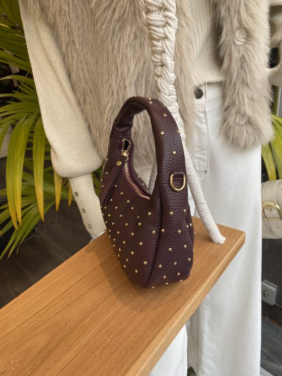 Handtas Lala Leer Studs Burgundy/Goud T317 - Afbeelding 2