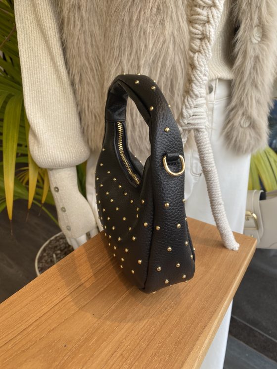 Handtas Lala Leer Studs Zwart/Goud T317 - Afbeelding 2