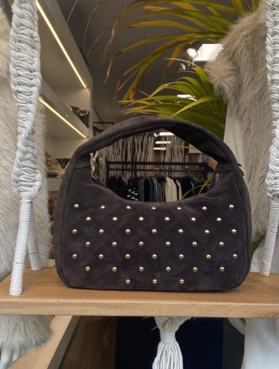Handtas Studs Suede Donkerbruin/Goud T324