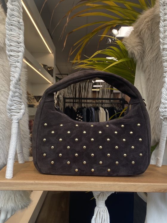Handtas Studs Suede Donkerbruin/Goud T324
