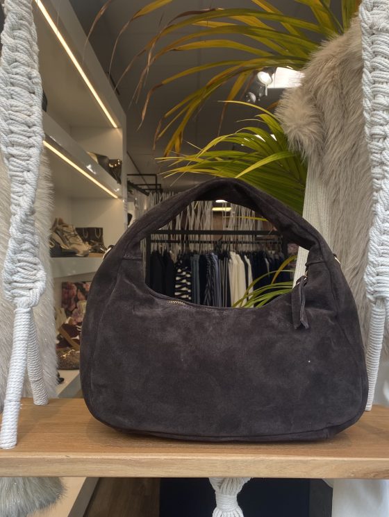 Handtas Studs Suede Donkerbruin/Goud T324 - Afbeelding 2
