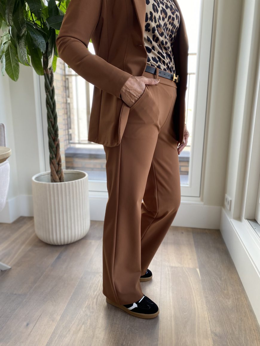 Mi Piace Bonded Travelstof Wijde Broek caramel 202624 - Afbeelding 5