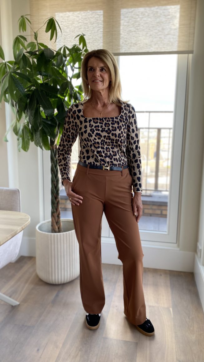 Mi Piace Bonded Travelstof Wijde Broek caramel 202624 - Afbeelding 2