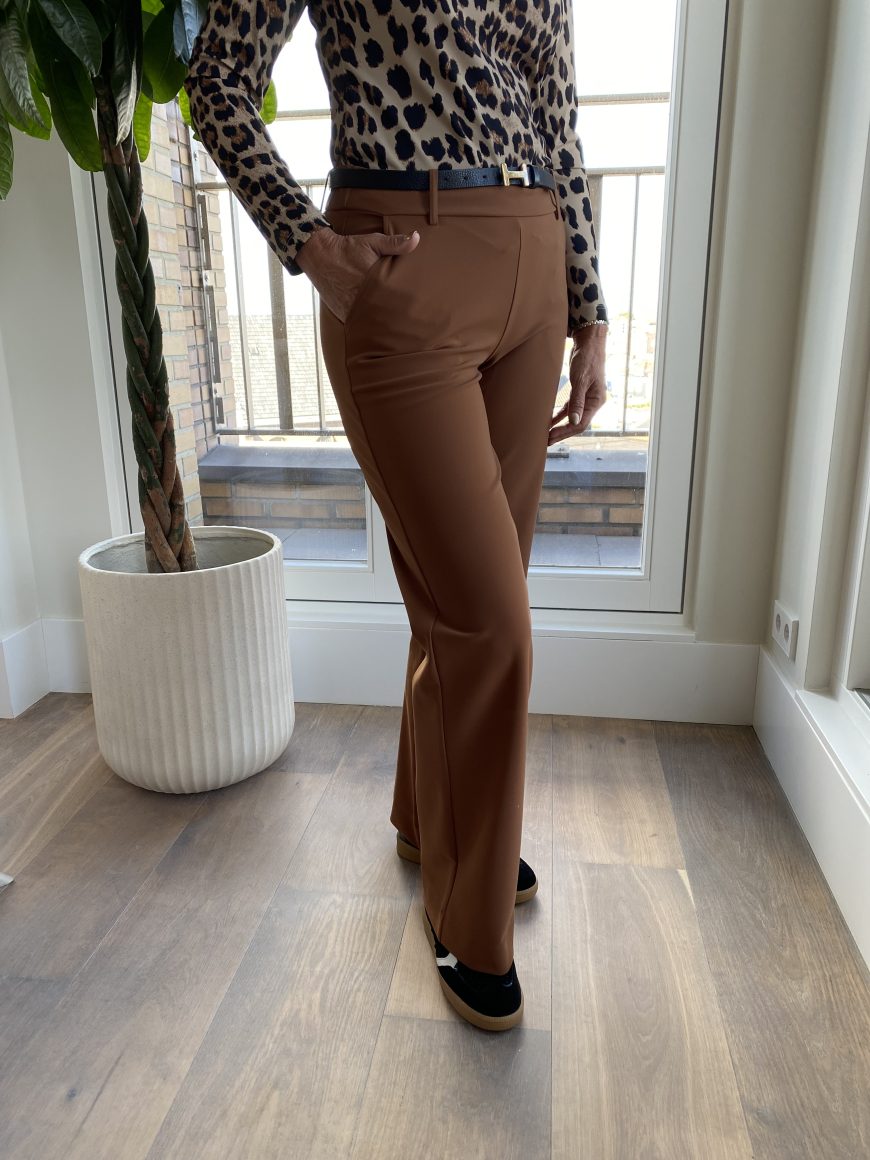 Mi Piace Bonded Travelstof Wijde Broek caramel 202624 - Afbeelding 3