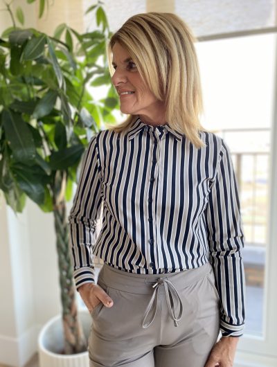 Mi Piace Travelstof Blouse Stripe Print 202711 black taupe