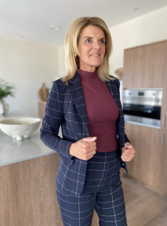 Mi Piace Travelstof Blazer 202015 check herringbone print black burgundy