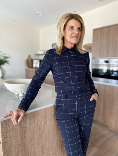 Mi Piace Travelstof Blouse 60840 check herringbone print black burgundy