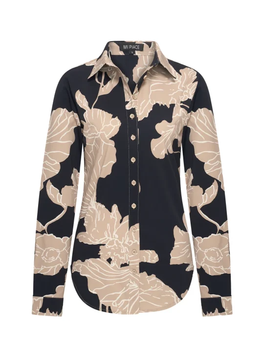 Mi Piace Travelstof Blouse 60840 big flower print black
