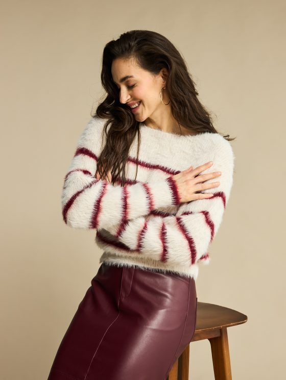 Red Button Fuzzy Sweater & Stripe cream/ruby - Afbeelding 2