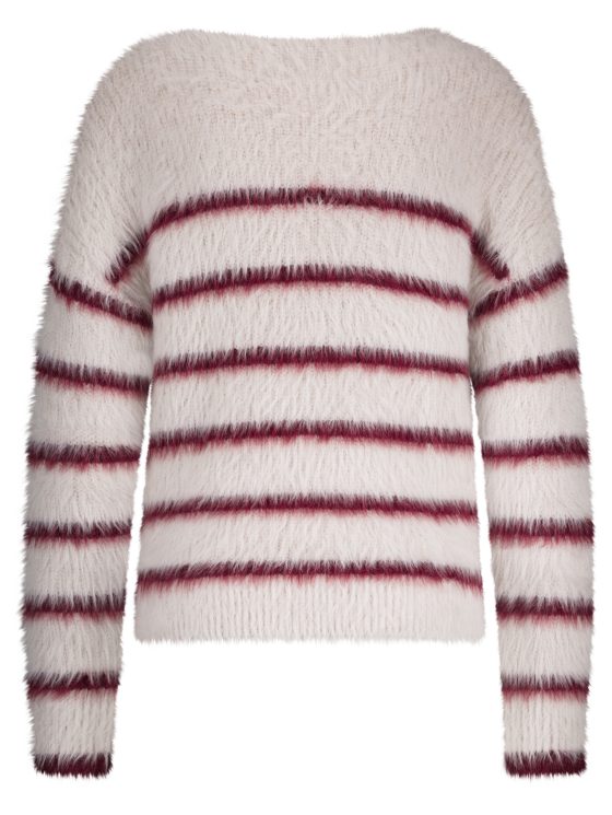 Red Button Fuzzy Sweater & Stripe cream/ruby - Afbeelding 4